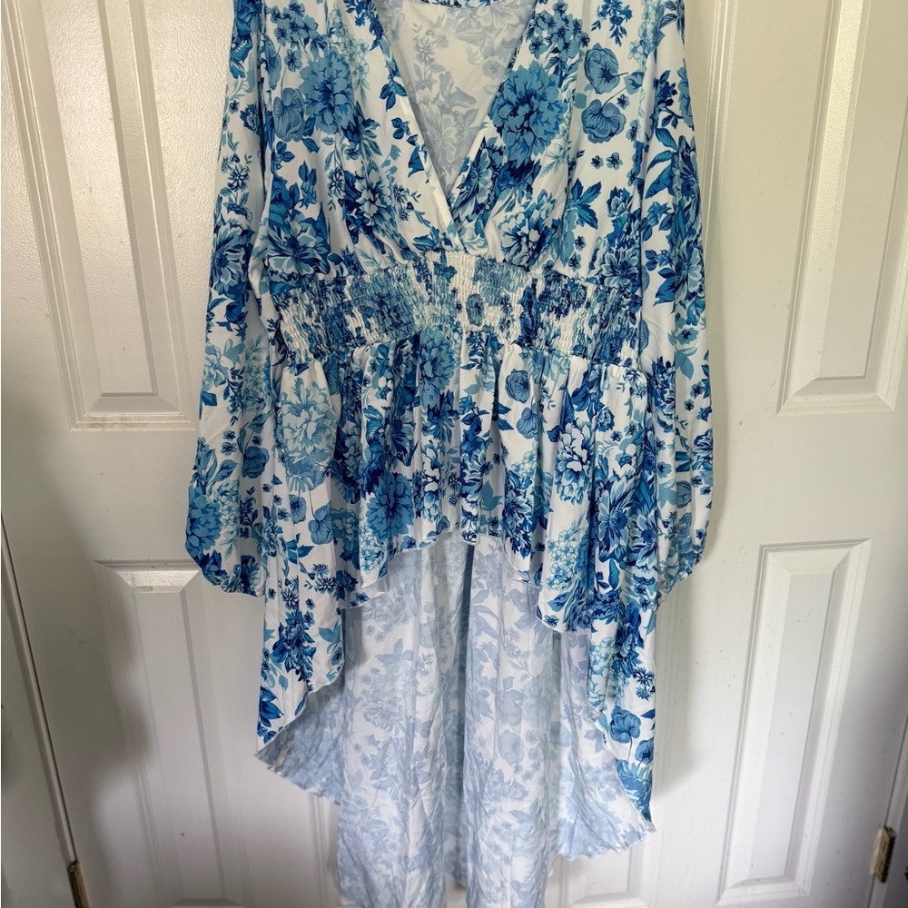 SHEIN Floral Blue and White Blouse